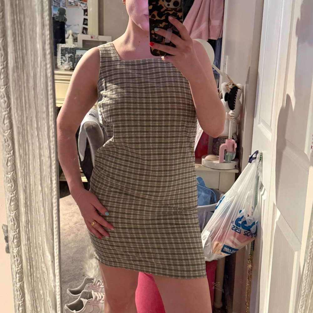 Plaid Sleeveless Square-Neck Mini Dress